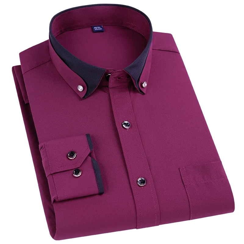 Nueva Camisa de vestir de negocios para hombre, Camisa Social de manga larga con botones, ropa informal antiarrugas para de boda y oficina para hombre