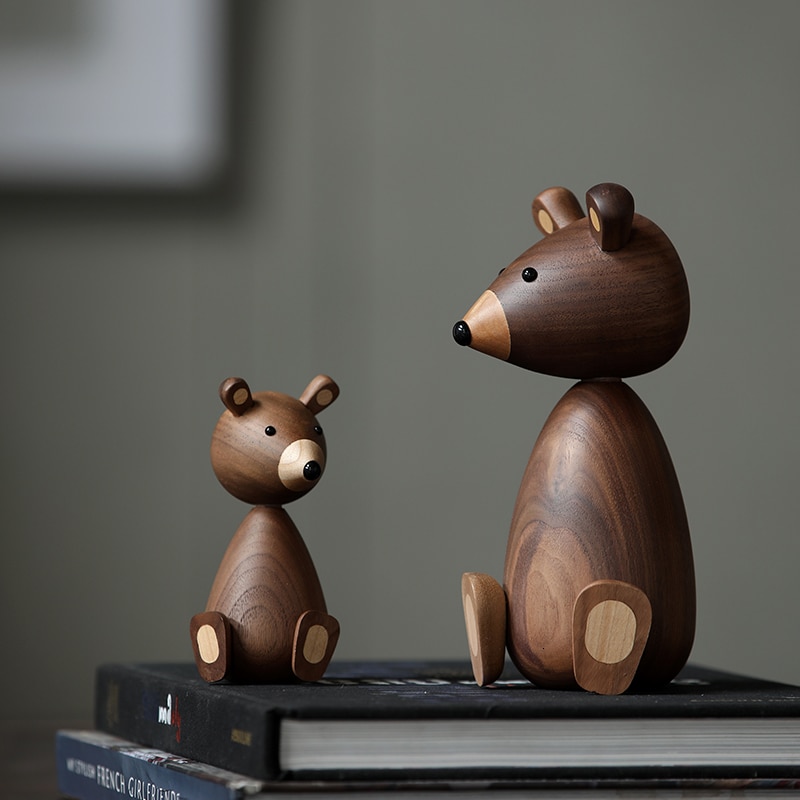Russia Little Bear Wood Ornaments For Decor Squirrel For Furniture Wood Crafts Small Wood Bear Toy Ornament Home
