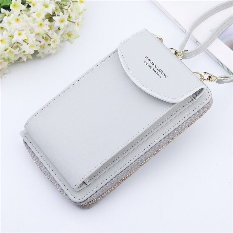 Puimentiua Women Wallet Pu Leather Shoulder Straps Shoulder Bag Mobile Phone Big Card Holders Wallet Handbag Pockets Girls: Gray