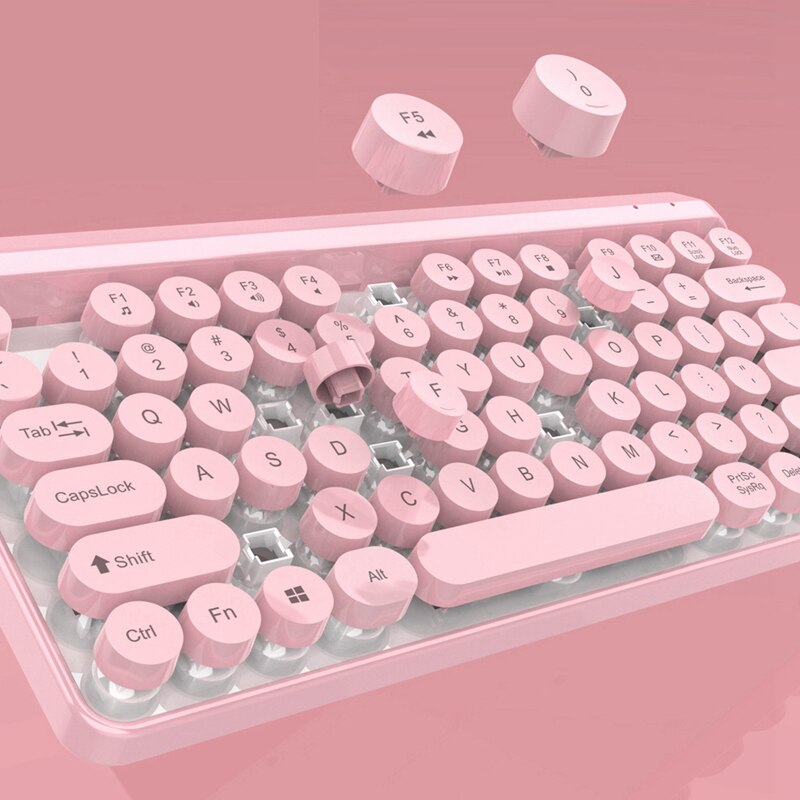 Cute Wireless 2.4G Keyboard Mouse Set Punk Stylish Wireless Color Keyboard Mouse(Pink)