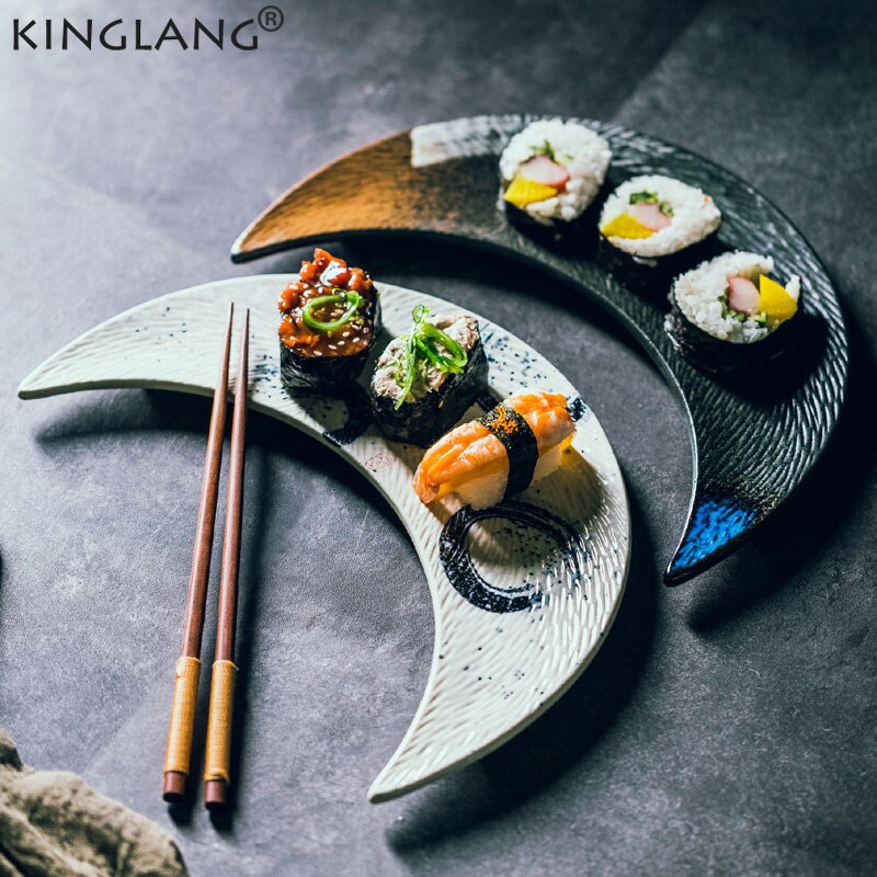 Moon Shape Ceramic Sushi Display Plate Japanese Cuisine Dishes