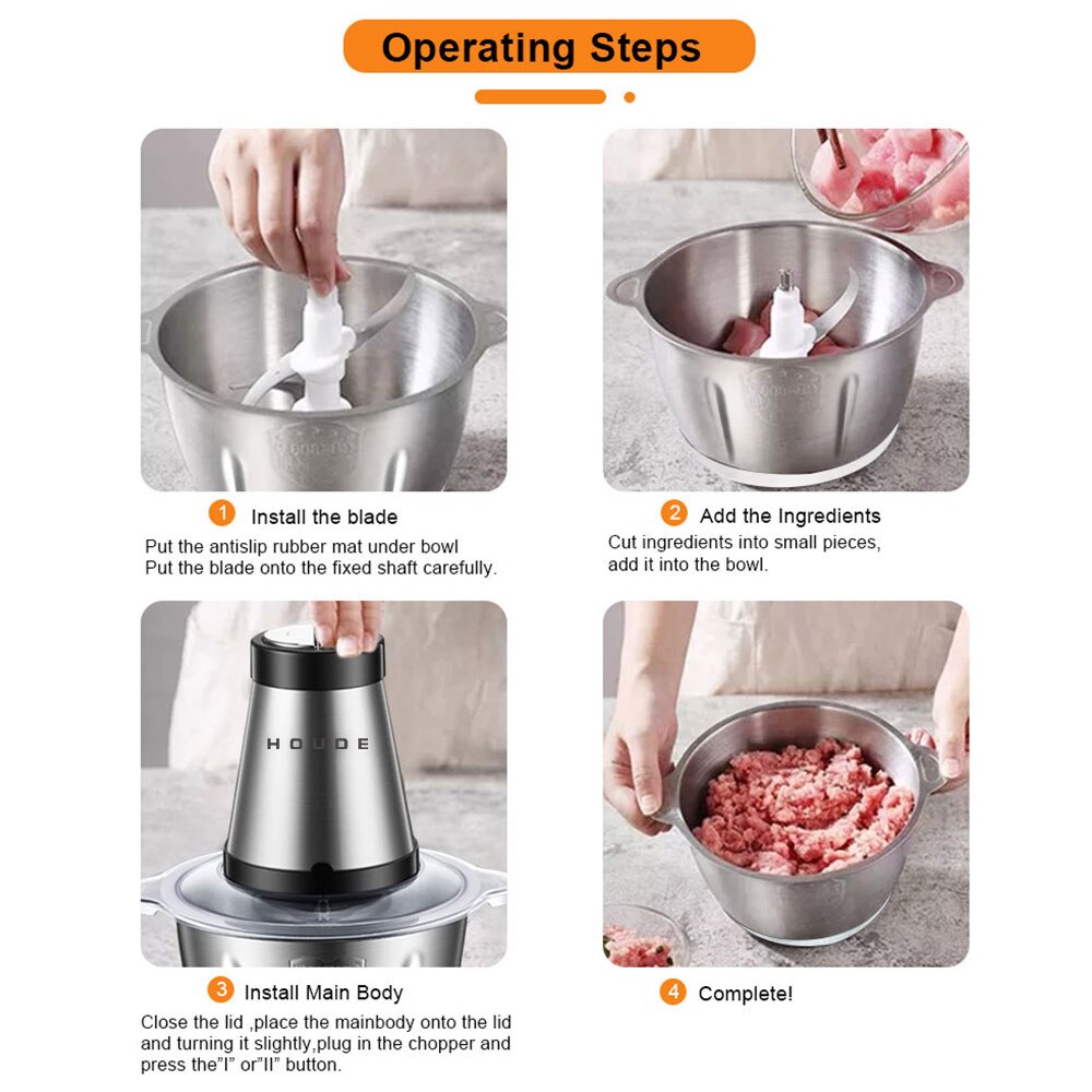 Electric Chopper Minner 500W Powerful Meat Grinder Vegetble Mixer 220V-240V 2 Speed Stainless steel 2L Capacity