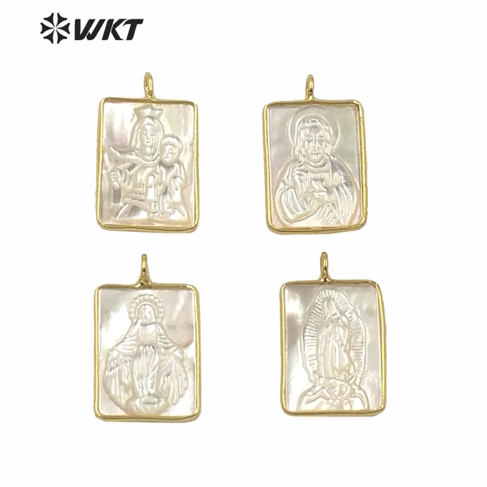 WT-JP234 Erstaunlich Rechteck Gold Farbe Lünette Medaille murmeln Von Gott Anhänger glänzend Mopp Hülse Reines Maria Schmuck Anhänger: gemischt