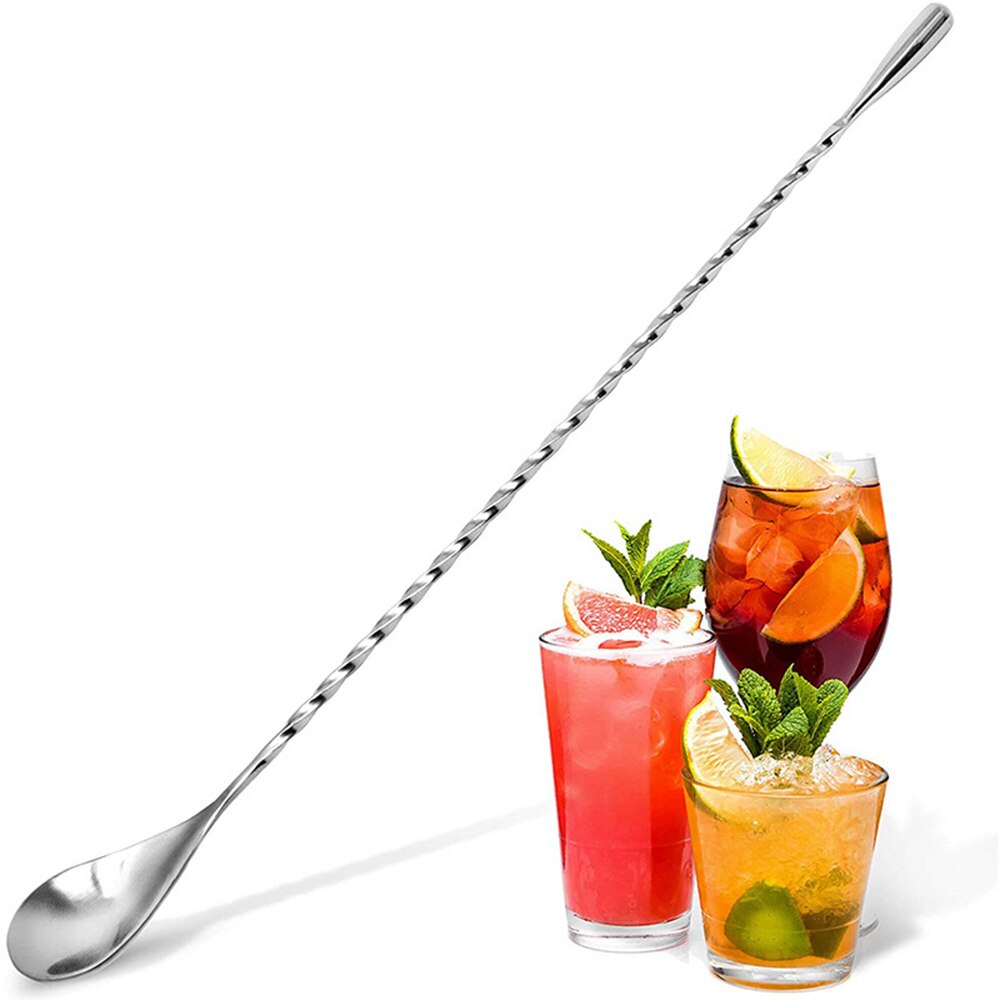 30cm Stainless Steel Water Bartender Mixing Spoon Cocktail Stirrers Spiral Pattern Bar Spoon Long Handle Stirring Spoon