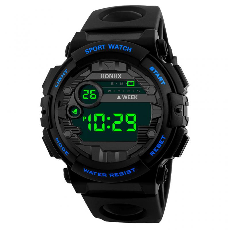 Accessoires de vélo LED Montre Numérique De Luxe hommes Sports de Plein Air Grand Cadran Montre De Sport Électronique Montre Mouvement Bracelet En Résine: Blue 02
