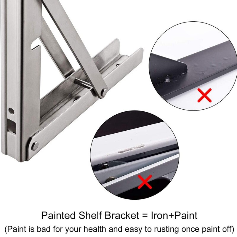 2Pcs Folding Shelf Brackets 12 Inch Heavy Duty Stainless Steel Collapsible Bracket for Table Work Bench, Space Saving