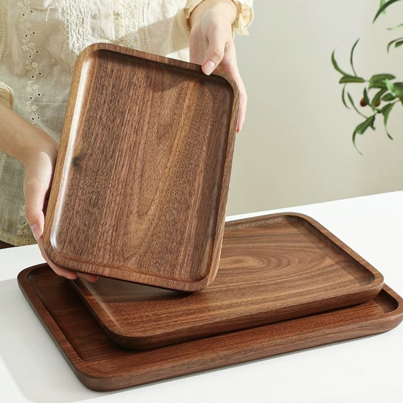 Black Walnut Wood Tray Household Wooden Tea Tray Put Cups Wooden Plate Coffee Dessert Storage Dinner Plate