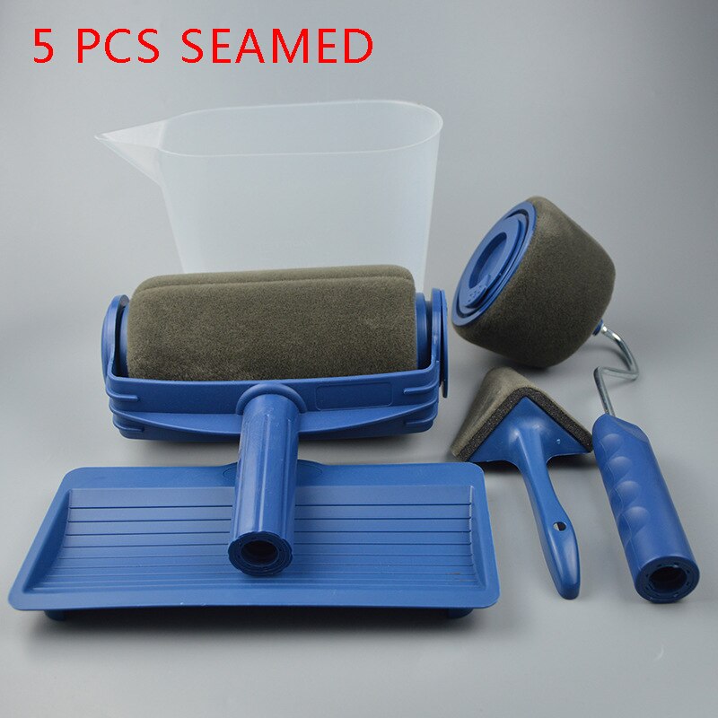 Conjunto de 8 peças de pincéis e rolos de pintura para decoração de parede, kit multifuncional, ferramentas profissionais de pintura doméstica: 5pcs Seamed blue