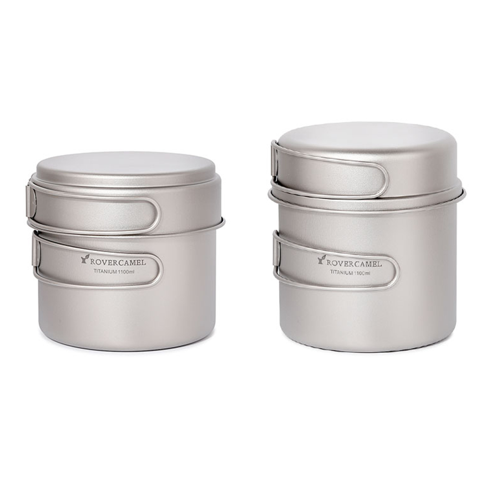 Ultralight Titanium 1100Ml Pot En 350Ml Koekenpan Kookset Outdoor Camping Picknick Kookgerei Set Met Vouwen Handgrepen