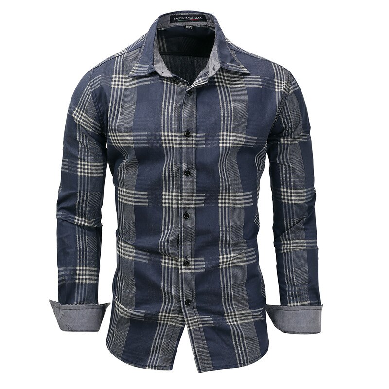 MORUANCLE Men's Casual Plaid Denim Shirts Long Sleeve Jean Shirt Tops For Male Size M-XXXL Blue: XL