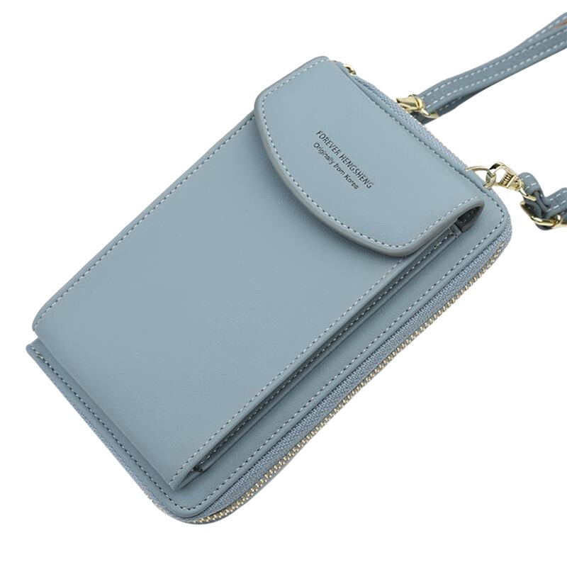 Women Wallet Messenger Bag women's Purse Buckle Zipper Bag Soft Leather Versatile women's Bag Shoulder Bag: Light Blue