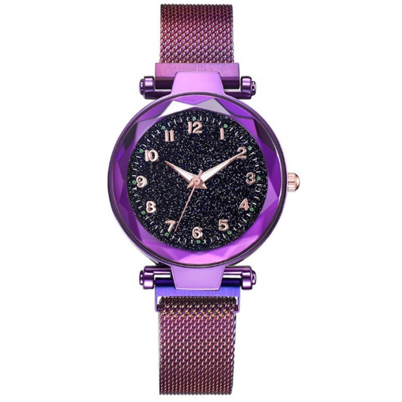 Vrouwen Magneet Gesp Sterrenhemel Lichtgevende Horloge Luxe Dames Rvs Quartz Horloge Relogio Feminino: Paars