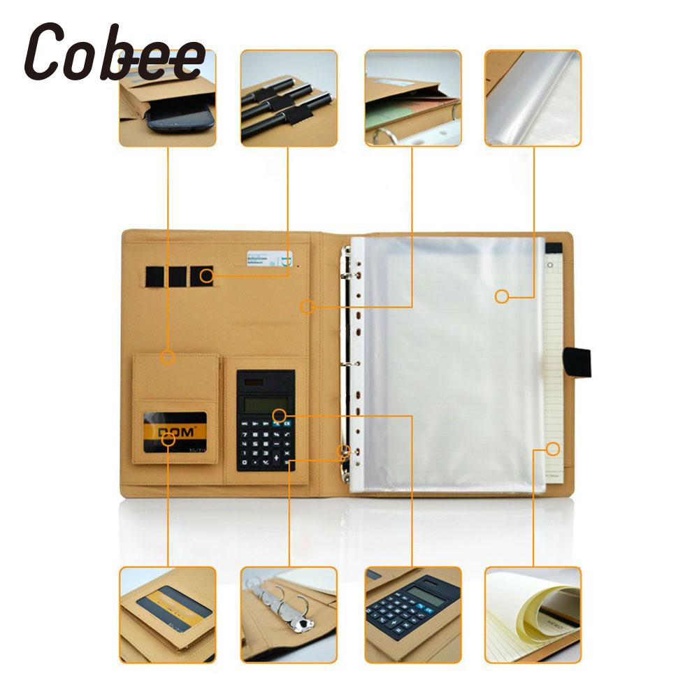 A4 PU File Folder Ring Binder Display Notebook 8 Packets Folders With Calculator Document Bag Organizer Business Office Supplies