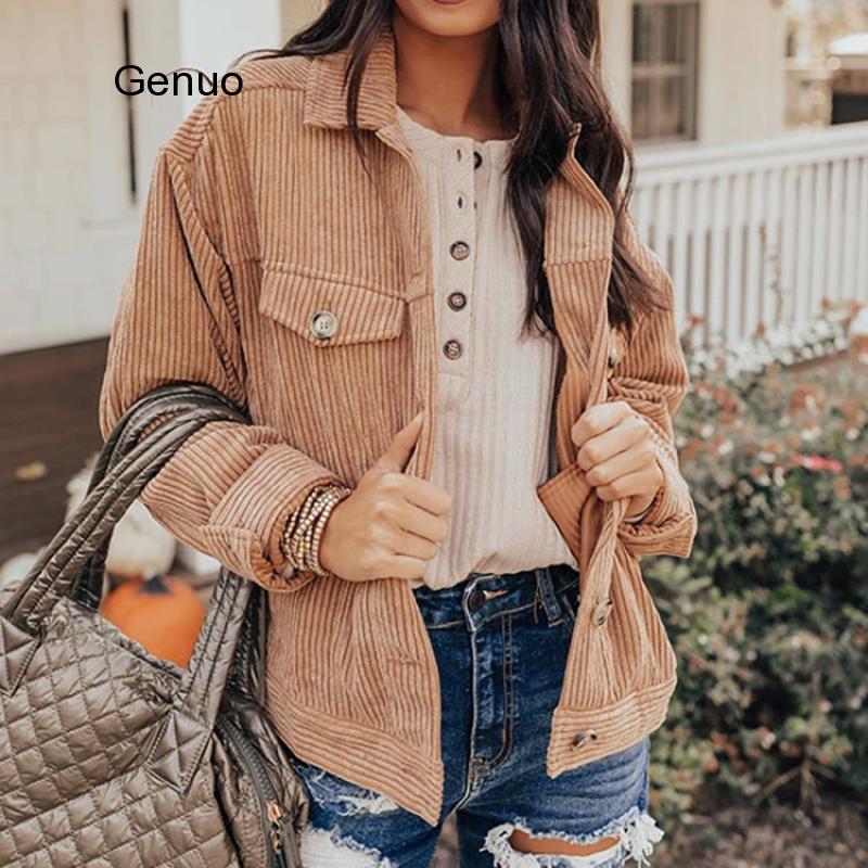 Harajuku corduroy jassen voor dames, winter- en herfstjassen, casual jassen voor dames, effen kleuren, losse bovenkleding.