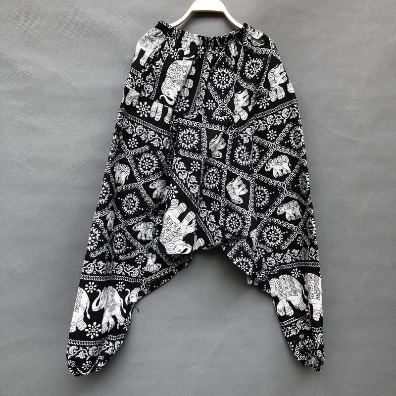 Zomer herenbroek bloomer etnische stijl thaise katoen en linnen dansbroek losse dongba broek nepalese broek met groot kruis: Zwarte olifant