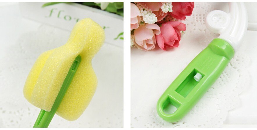 2 piezas fácil de limpiar copa de pezón de cuna esponja cepillo botella de leche de bebé vidrio limpiador para tazas herramienta de limpieza de lavado mango largo botella cepillos