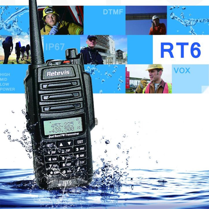 Retevis RT6 Wasserdichte Walkie Talkie IP67 5W 128CH Dual Band VHF UHF Radio VOX FM LCD Anzeige Tragbare Spaziergang sprechen Walkie-Talkie