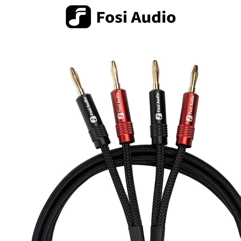 Kabel Głośnikowy Fosi Audio Nylonowy Pleciony - Pozłacane Wtyki Bananowe - 1,8 m + 0,3 m