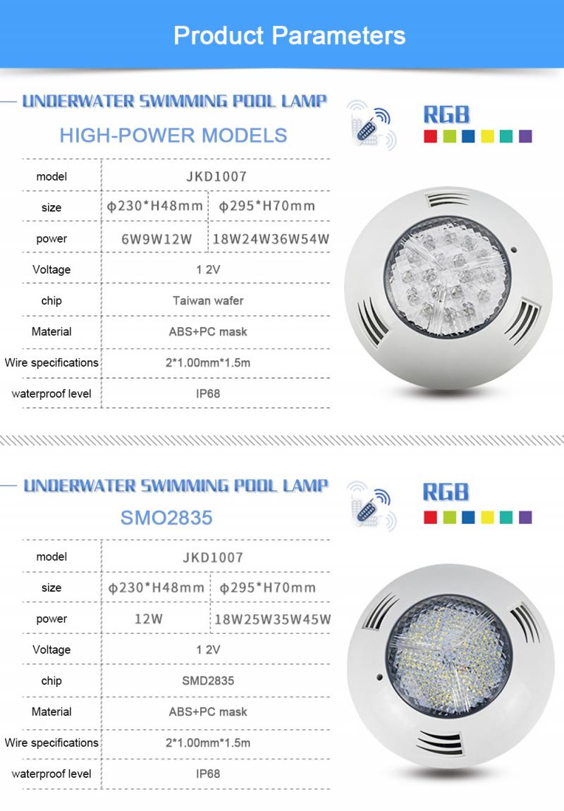 Underwater Lights 18W 12V LED Swimming Pool Light ABS Piscina Wall Mounted RGB Colorful IP68 Remote Control Led Pool Wall Light