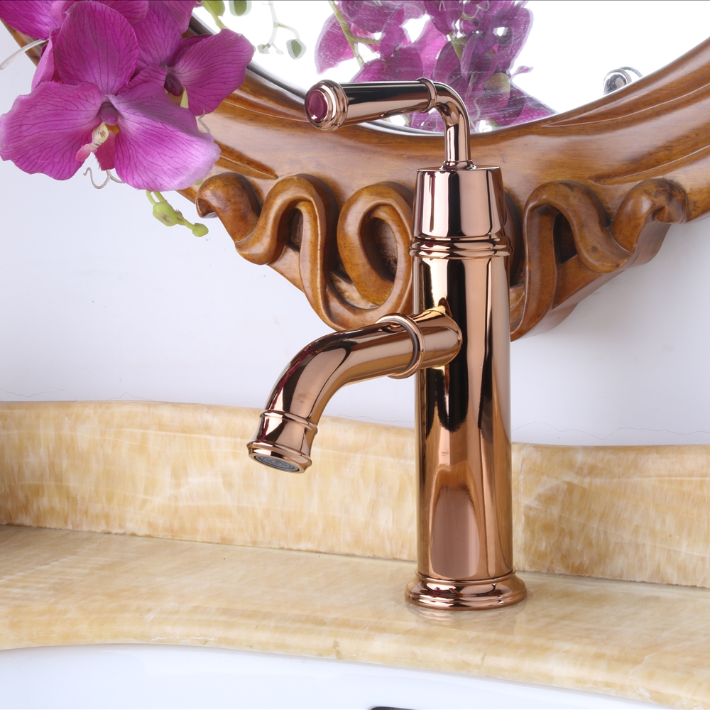 Håndvaskarmaturer moderne badeværelse blandebatteri rose guld sort håndvask vandhane enkelt håndtag enkelt hul vandfald vandhane 2435m