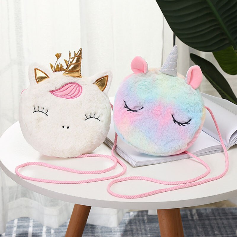 Cute Unicorn Children Plush Coin Purse Girls Good Birthday Children Inclined Shoulder Bag Little Princess zipper Bag