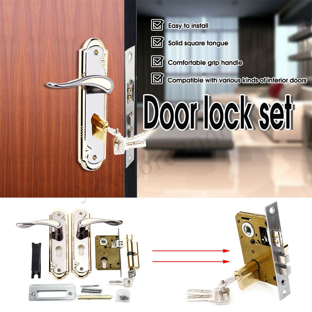 Lever Latch With Handle Front Back Door Lock Set Rust Proof Privacy Hardware Security Mortise Universal Durable Aluminum Alloy