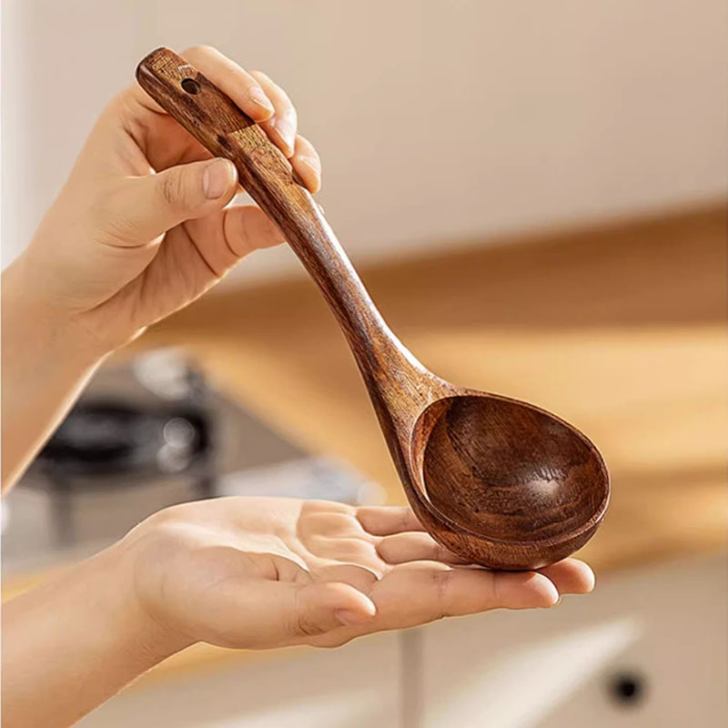 Teak Houten Pollepel Lepel Keuken Opscheplepel Met Achterhaken Non-stick Houten Soeplepel Voor Koken Serveren En Roeren