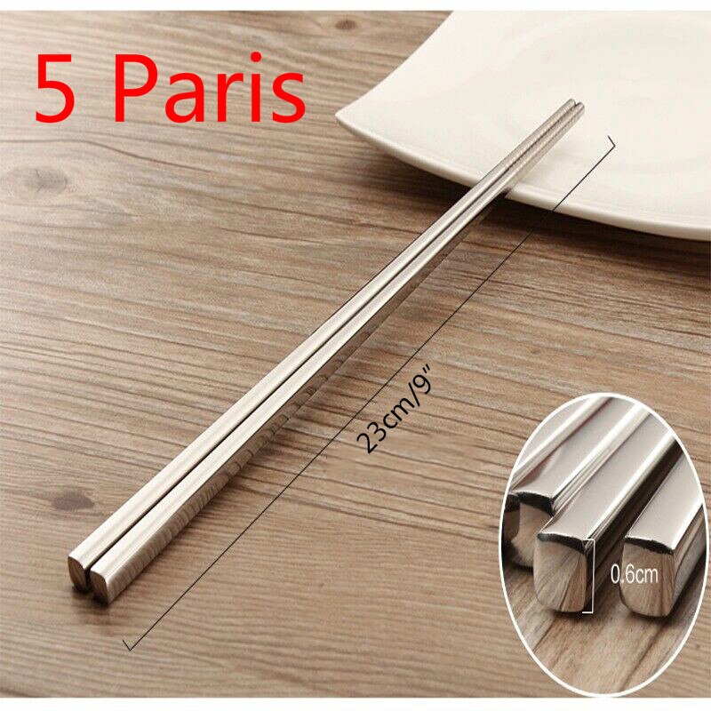 5 par metalowy kwadratowy zestaw Chopstick japońska restauracja koreańnarty siekać Stick antypoślizgowe 304 pałeczki ze stali nierdzewnej chińskie sztućce: Default Title