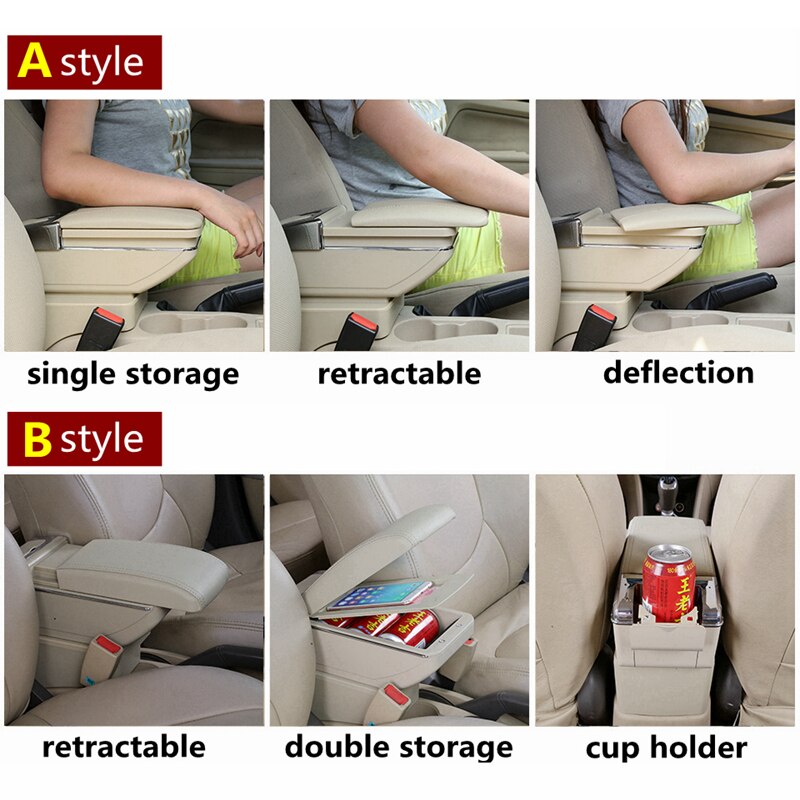 For Toyota sienta Armrest box Rotatable Center Centre Console Storage Box with cup holder ashtray USB interface products accesso