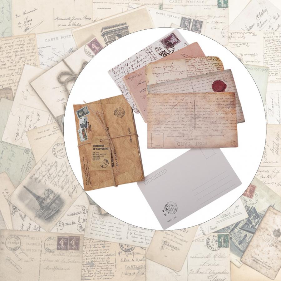 30Pcs Random Shape Retro Style Postcard Unique DIY for People Reminder of Old Memories
