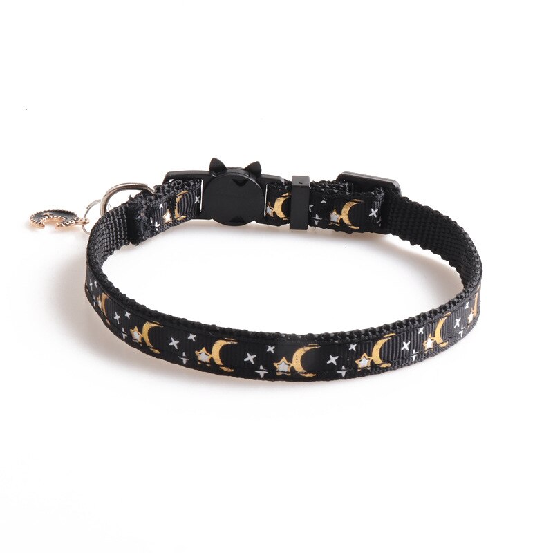 Kimi Leuke Kat Halsband Voor Katten Sterren En Maan Gedrukt Met Hanger Verstelbare Kat Ketting Voor Puppy Kleine Honden Kat accessoires: Black