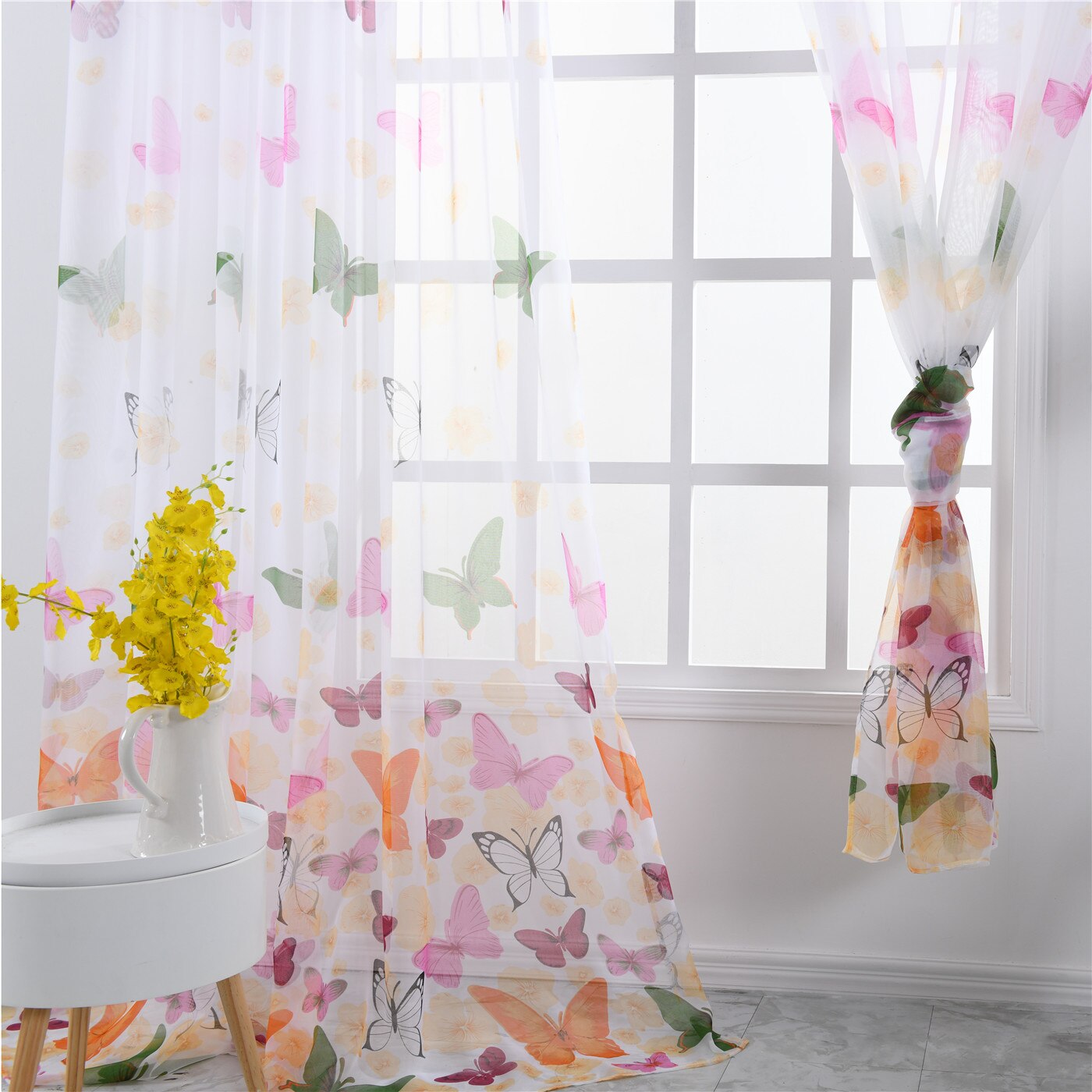 200cm x 100 cm Butterfly Print Sheer Window Panel Curtains Room Divider for living room bedroom Kitchen Room Window Curtain: 1PC-B