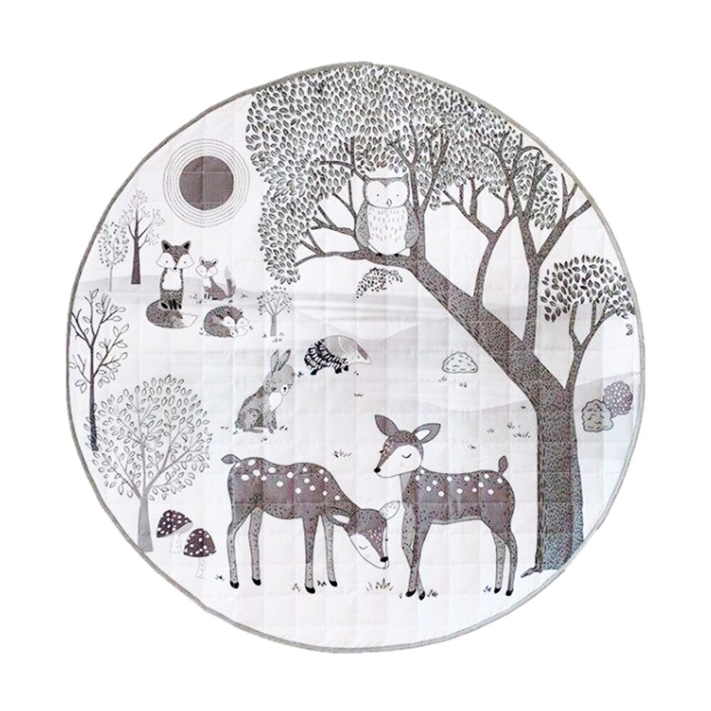 Nordic Forest Animals Print Baby Toddler Cotton Grid Crawling Play Mat Carpet