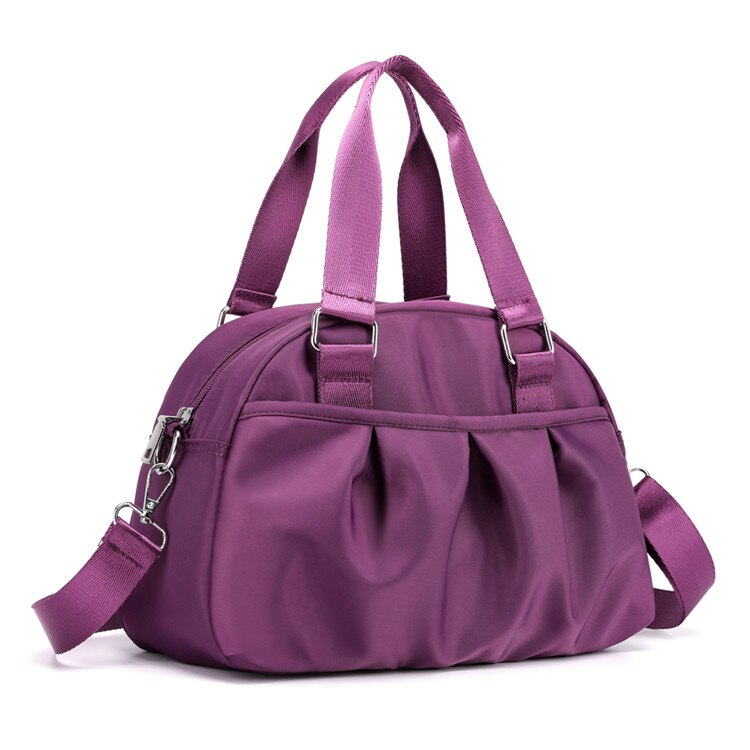 Skuldervesker til kvinner rynker crossbody-vesker kvinnelige håndvesker nylon damer budbringer bag tote veske: Lilla