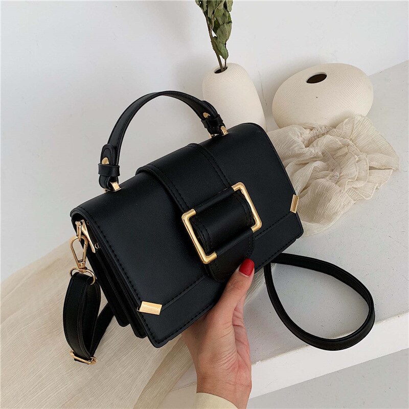 Woman Shoulder Bag PU Leather Youth Ladies Small Square Crossbody Bag Female Daily Messenger Bag Lady Handbags: Black