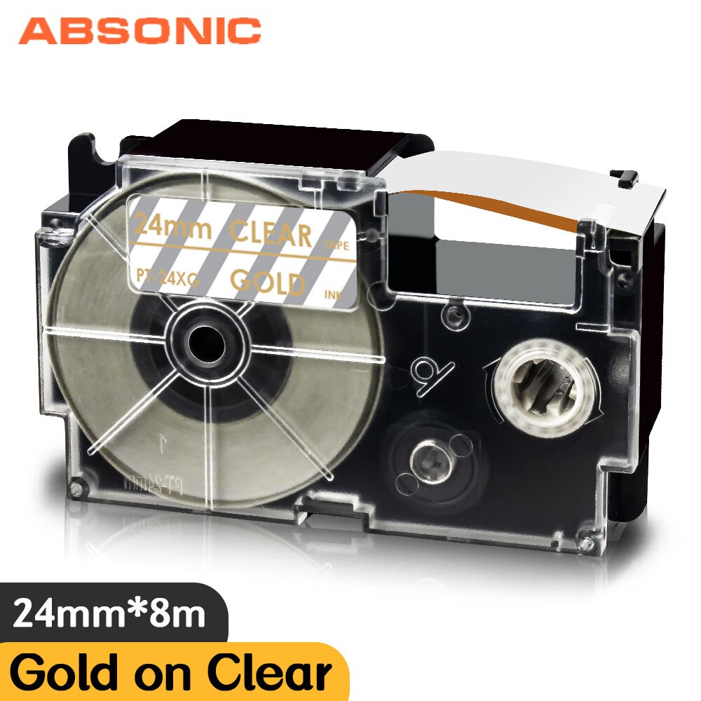Mixed Color 24mm XR-24WE XR-24X For Casio XR-24RD XR-24BU XR-24YW XR-24GN Label Cassette for Casio CW-L300 KL-430 KL-820 Labler: Gold on Clear