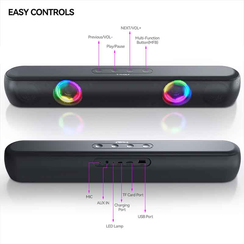 RGB Bluetooth 5.0 głośnik 3D Surround Soundbar przewodowe głośniki komputerowe Subwoofer Stereo Sound bar do laptopa PC teatr TV Aux