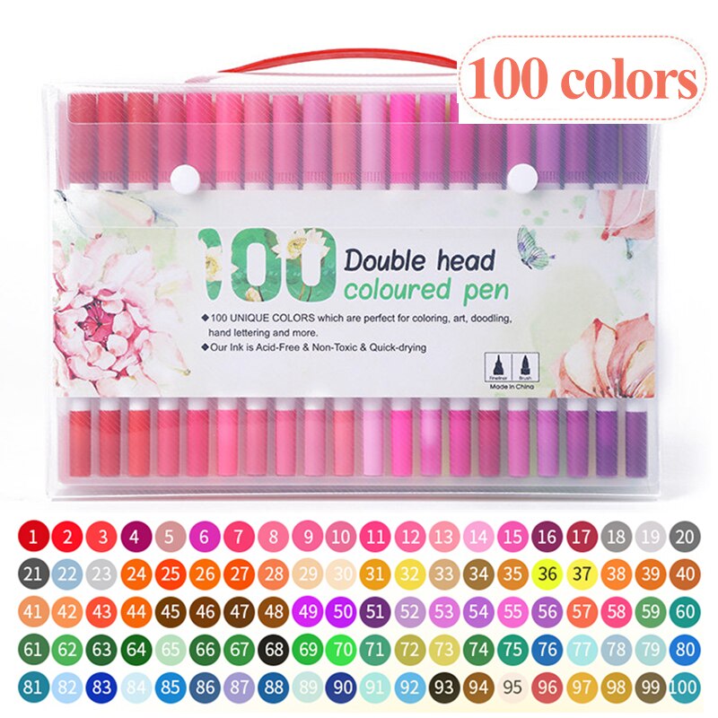 48/60/72/80/100/120 kolory profesjonalne podwójne głowy pędzle do akwareli Pen Art markery rysunek szkic Manga miękka szczotka Marker: White-rod-100colors