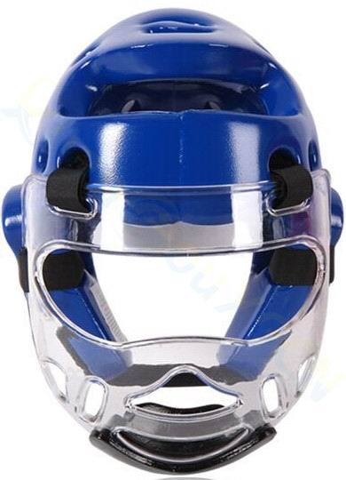 Taekwondo headgear thickening karate helmet adult children Sanda boxing training helmet mask Muay Thai protective gear Headguard: blue with face mask / XL height 175-190CM