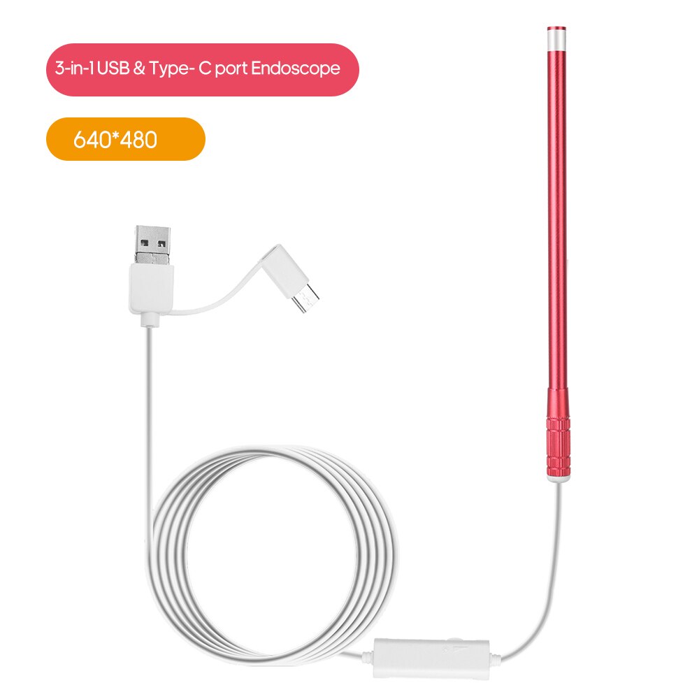 Caméra d'endoscope auriculaire, led réglables, lentille 5.5MM, résolution 640*480, IP67, résistance à l'eau, Otoscope d'inspection: Red / 640