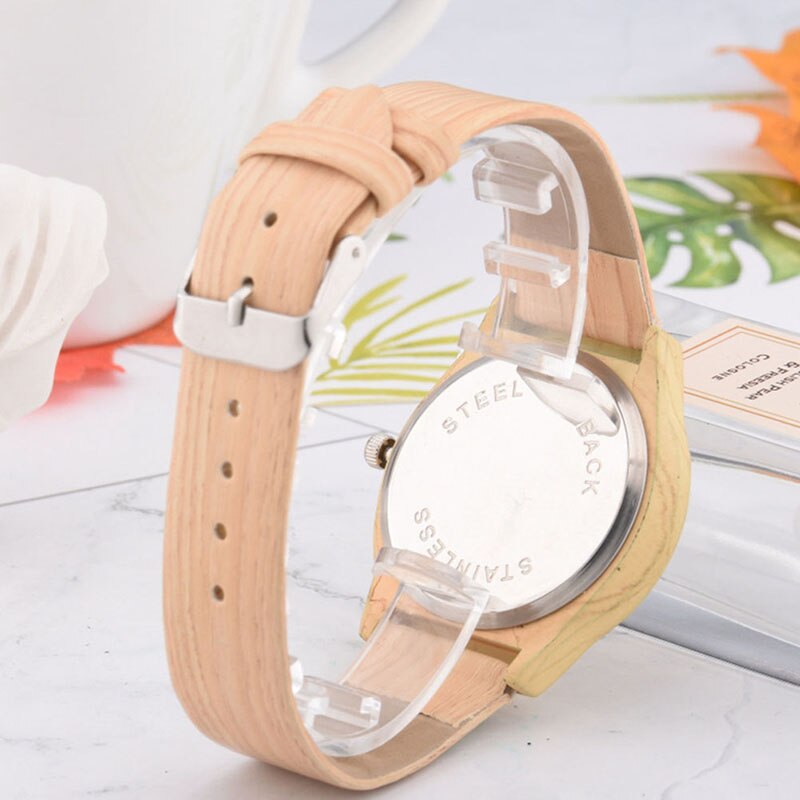 Mannen Vrouwen Quartz Horloge Pu Leer Hout Patroon Horloge Student Sport Casual Horloges NOV99