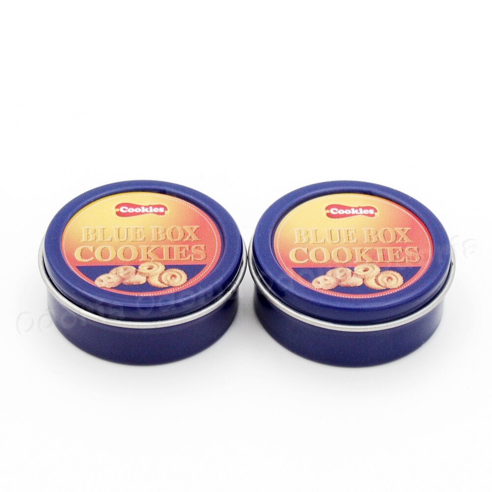 Odoria 1:6 Miniature 2PCS Blue Cookies Boxes Metal Biscuit Food Dollhouse Kitchen Accessories