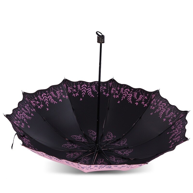 Hopfällbart paraply för kvinnor tryck blomma resor anti-uv vindtät regn blomma modig flicka solskydd parasoll bärbar