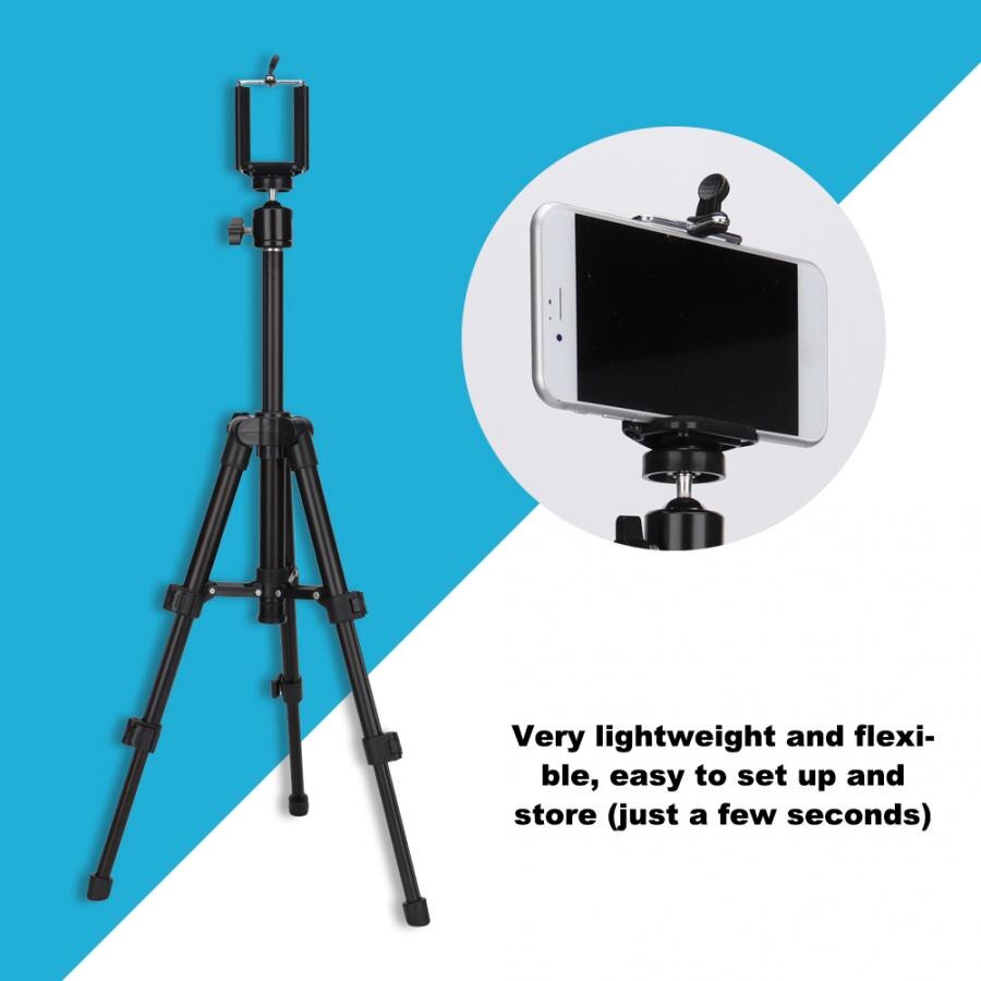 Black Portable Phone Tripod Stand Desktop Camera Ball Head Tripod Stand Holder + Mobile Phone Clip