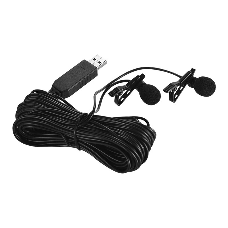 USB Double-Head Lapel Microphone Clamp-on 6M Omnidirectional Computer Microphone for Windows Mac Video o Recording