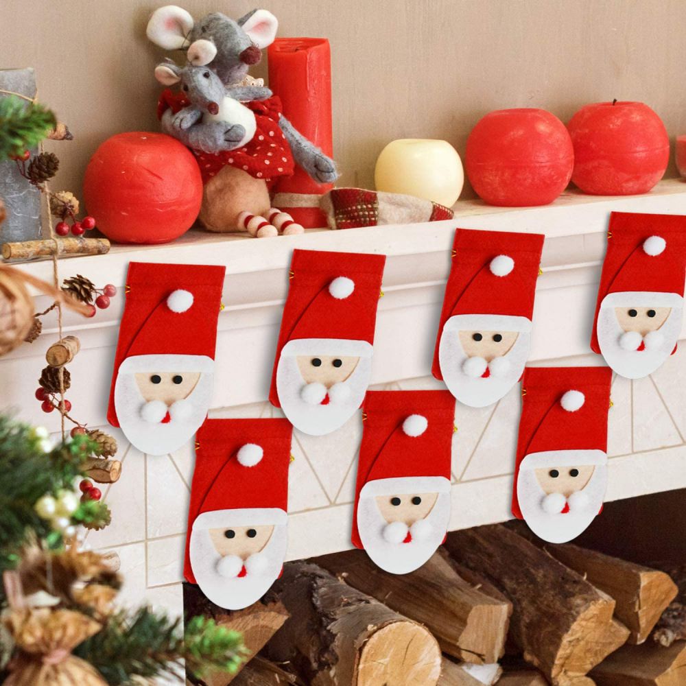 Adventskalender 24 kerstman tassen met cijfers kerstkalender stoffen tassen om zelf te versieren adventskalender