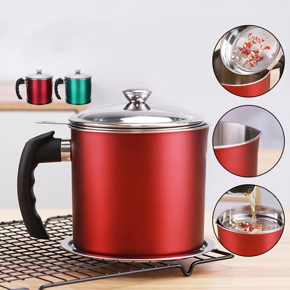 Pot d'huile domestique de 1,3 l, couvercle de filtre à graisse, bouteille de cuisson pour outil de filtre de cuisine
