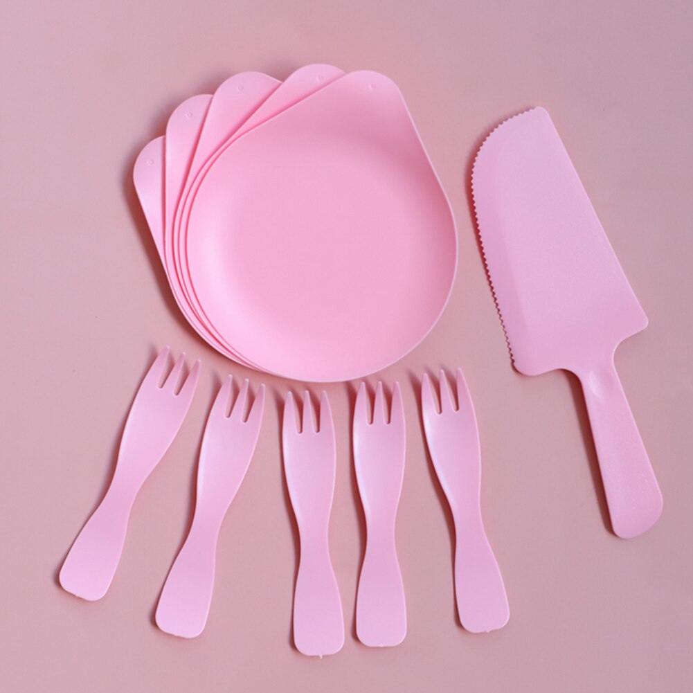 5Sets Eco Vriendelijke Party Home Solid Festival Elegante Wegwerp Servies Set Bruiloft Vork Cutter Diner Plaat Verjaardag