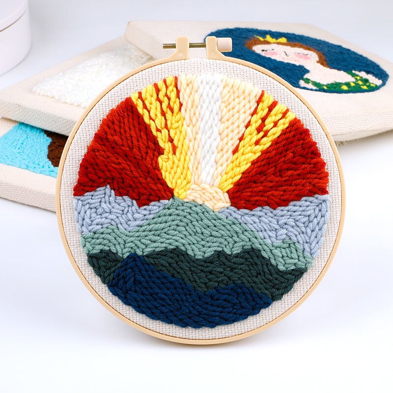 Punch Embroidery Kit Easy Punch Needle Embroidery Kit with Hoop for Beginner Handmade Sewing Kits Craft: A / without punch needle