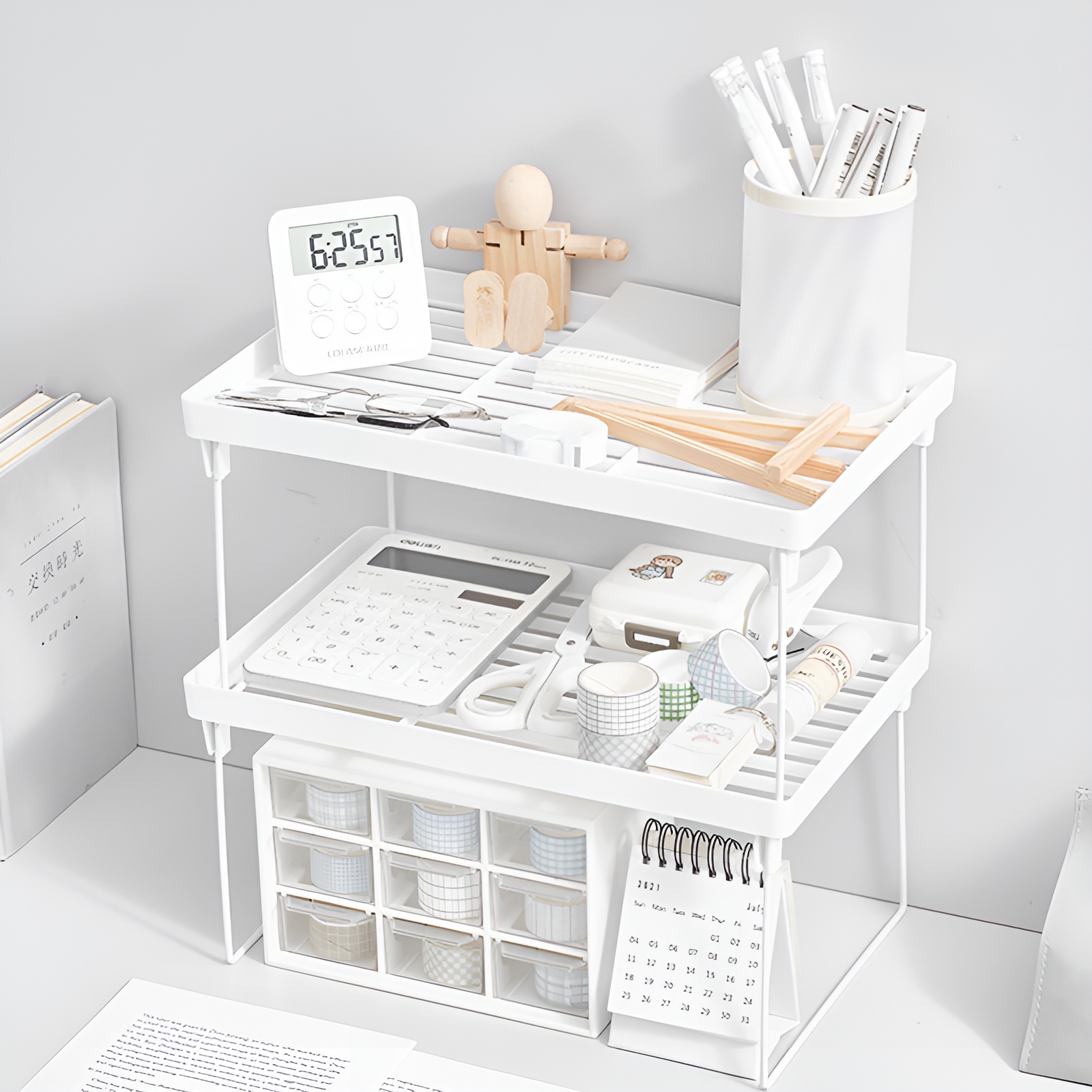 1pc Folding Kitchen Storage Shelf, Stackable Office Storage Rack, Decorative Space-saving Cosmetics Organizer, Home Accessories